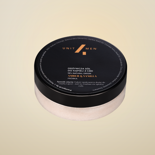 PRÓBKA – Odżywcza sól do kąpieli z CBD Unit4Men – Amber&Vanilla, saszetka próbki